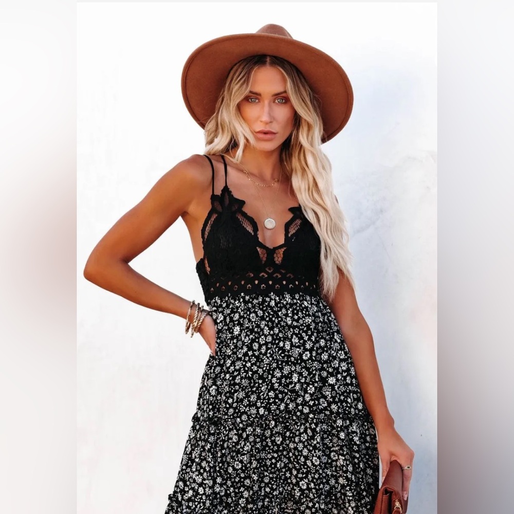 Vici Let It Be Tiered Floral Lace Midi Dress - Picture 5 of 10